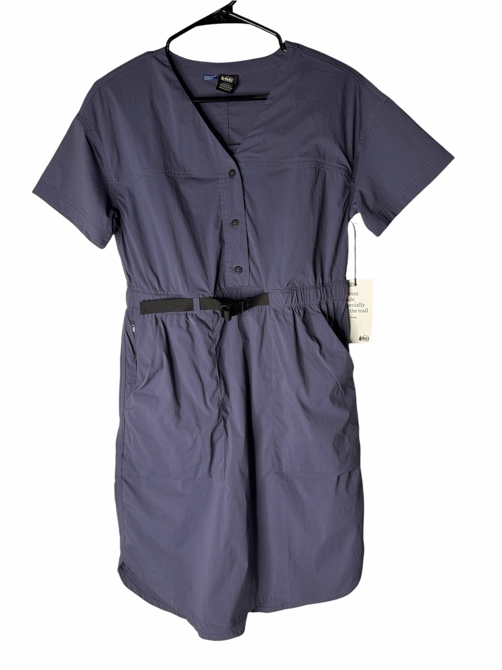 REI Women's Slate Blue Short Sleeve Utility Dress Sahara HIKE